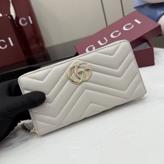 Perfette Replica Portafoglio Gucci GG Marmont trapuntato con cerniera 443123 Grigio Imitazione Outlet