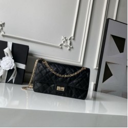 Replica Borsa Chanel Reissue 2.55 26S pelle rugosa/gonfia Double Flap A37586 nera Imitazione Fake
