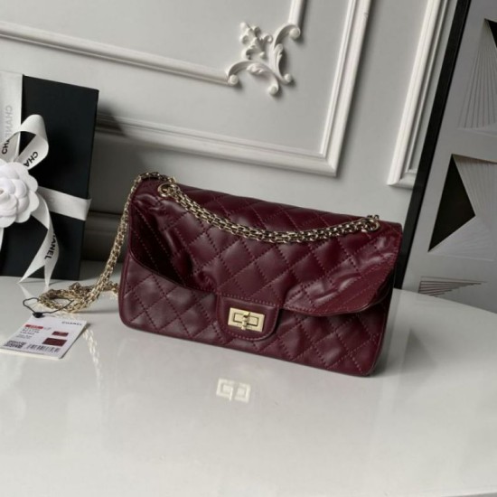 Replica Borsa Chanel Reissue 2.55 26S pelle rugosa/gonfia Double Flap A37586 Borgogna Imitazione Fake