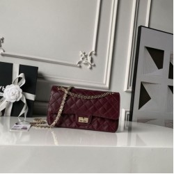Replica Borsa Chanel Reissue 2.55 26S pelle rugosa/gonfia Double Flap A37586 Borgogna Imitazione Fake