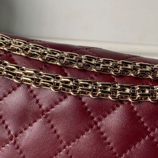 Replica Borsa Chanel Reissue 2.55 26S pelle rugosa/gonfia Double Flap A37586 Borgogna Imitazione Fake