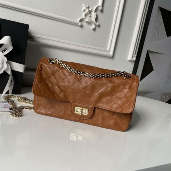Replica Borsa Chanel Reissue 2.55 26S pelle rugosa/gonfia Double Flap A37586 Giallo Imitazione Fake