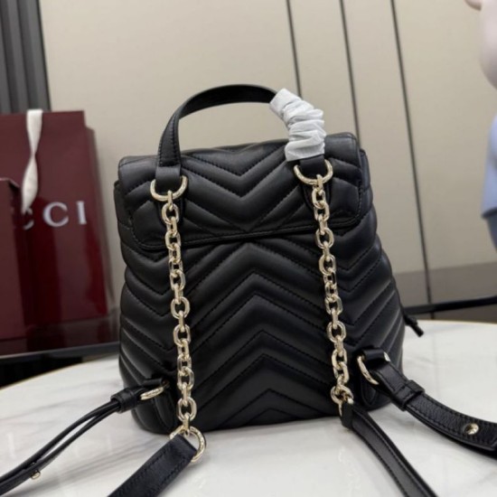 Replica Zaino Gucci Mini GG Marmont matelassé a chevron Nero Imitazione Fake