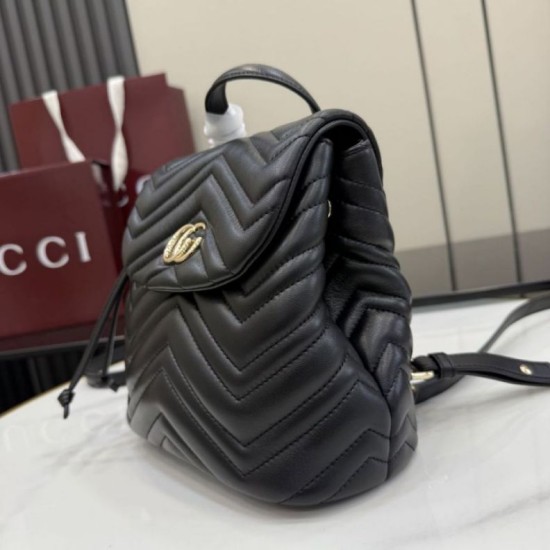 Replica Zaino Gucci Mini GG Marmont matelassé a chevron Nero Imitazione Fake