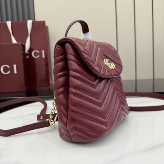 Replica Zaino Gucci Mini GG Marmont matelassé a chevron Borgogna Imitazione Fake