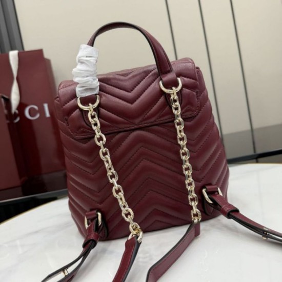 Replica Zaino Gucci Mini GG Marmont matelassé a chevron Borgogna Imitazione Fake