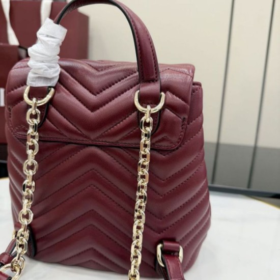 Replica Zaino Gucci Mini GG Marmont matelassé a chevron Borgogna Imitazione Fake