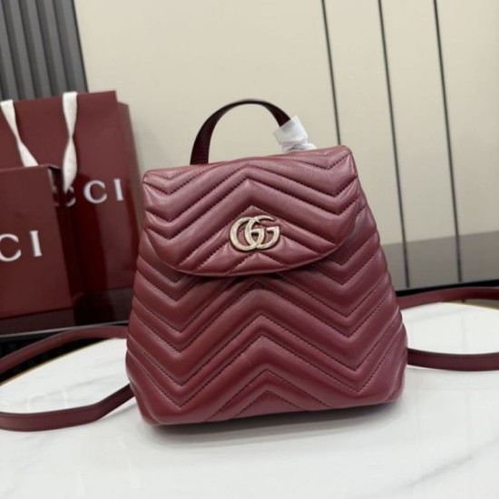 Replica Zaino Gucci Mini GG Marmont matelassé a chevron Borgogna Imitazione Fake