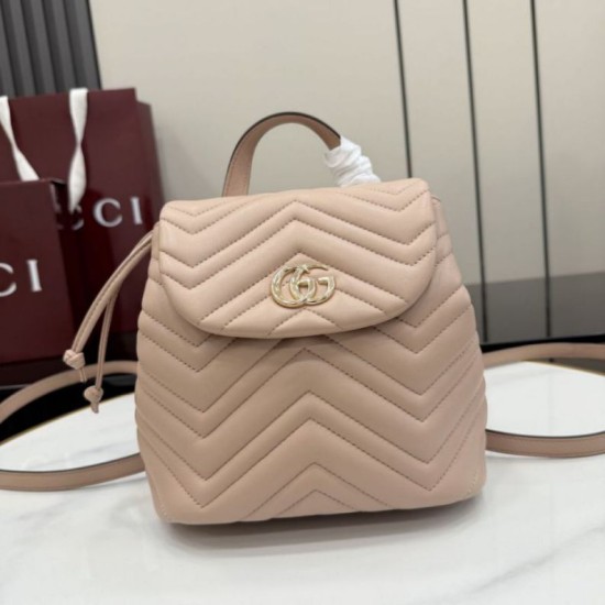 Replica Zaino Gucci Mini GG Marmont matelassé a chevron Rosa Imitazione Fake