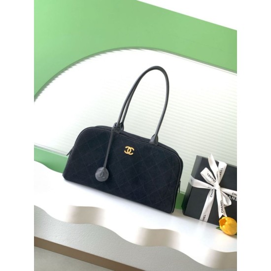 Replica di alta qualità Borsa Chanel 26S Maxi Bowling AS6211 scamosciata di vitello blu scuro Imitazione