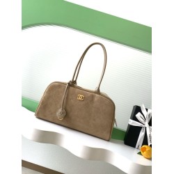 Replica di alta qualità Borsa Chanel 26S Maxi Bowling AS6211 scamosciata di vitello beige scuro Imitazione