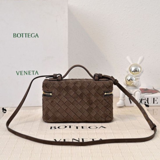 Replica di alta qualità Borse Beauty case Bottega Veneta trucco scamosciata caffè Imitazione