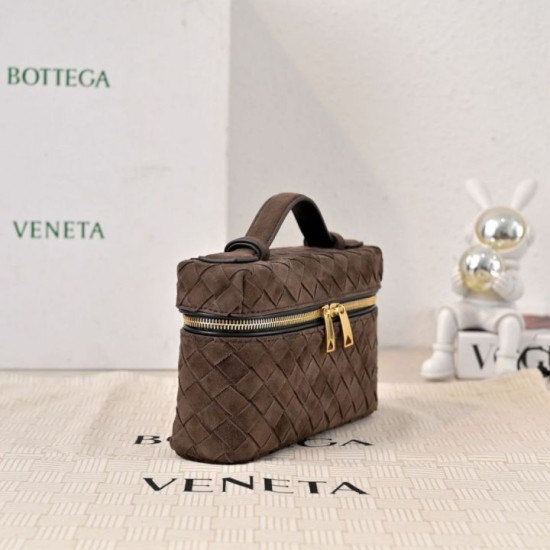 Replica di alta qualità Borse Beauty case Bottega Veneta trucco scamosciata caffè Imitazione