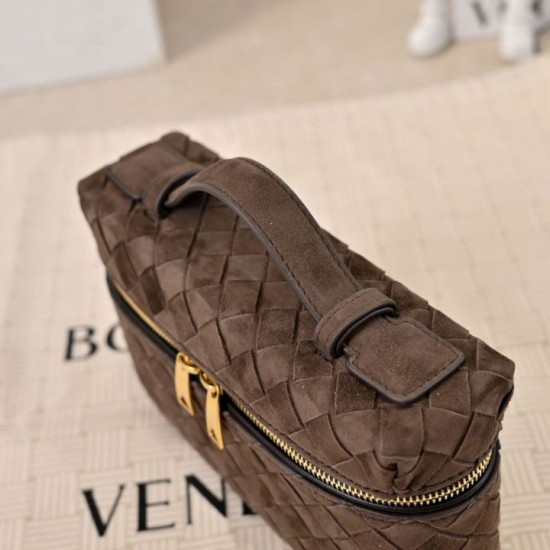 Replica di alta qualità Borse Beauty case Bottega Veneta trucco scamosciata caffè Imitazione