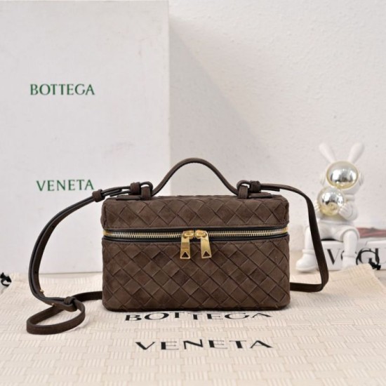 Replica di alta qualità Borse Beauty case Bottega Veneta trucco scamosciata caffè Imitazione