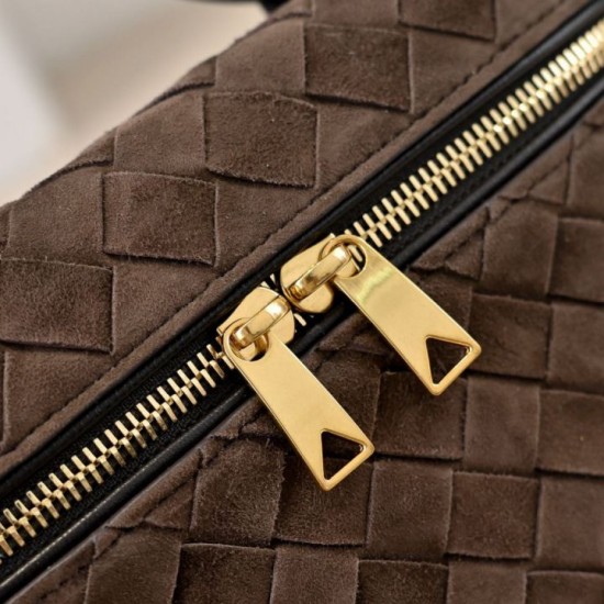 Replica di alta qualità Borse Beauty case Bottega Veneta trucco scamosciata caffè Imitazione
