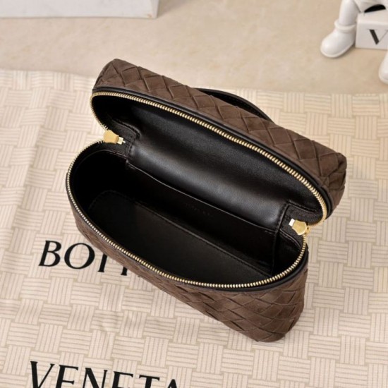 Replica di alta qualità Borse Beauty case Bottega Veneta trucco scamosciata caffè Imitazione