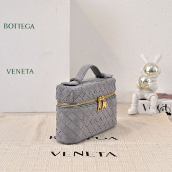 Replica di alta qualità Borse Beauty case Bottega Veneta trucco scamosciata Grigio Imitazione