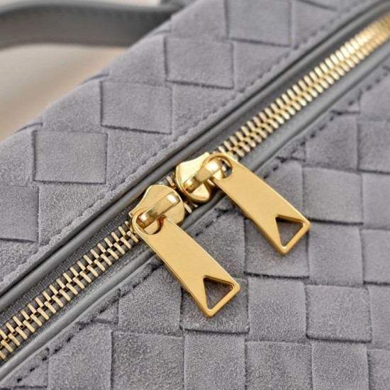 Replica di alta qualità Borse Beauty case Bottega Veneta trucco scamosciata Grigio Imitazione