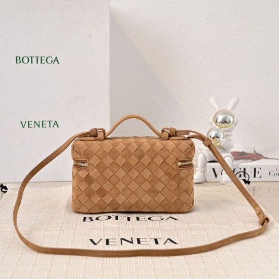 Replica di alta qualità Borse Beauty case Bottega Veneta trucco scamosciata Marrone Imitazione
