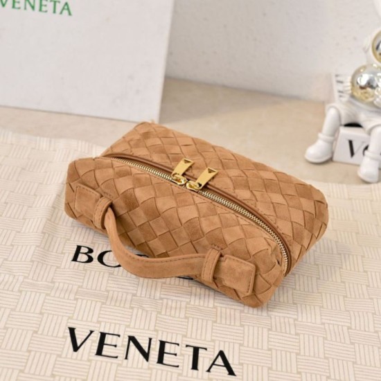 Replica di alta qualità Borse Beauty case Bottega Veneta trucco scamosciata Marrone Imitazione