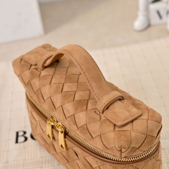 Replica di alta qualità Borse Beauty case Bottega Veneta trucco scamosciata Marrone Imitazione