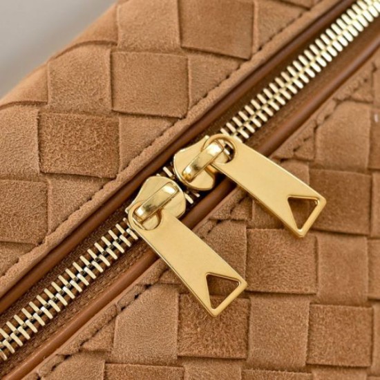 Replica di alta qualità Borse Beauty case Bottega Veneta trucco scamosciata Marrone Imitazione