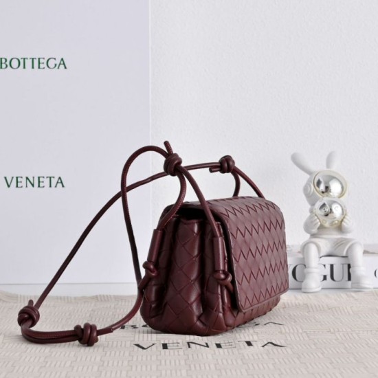 Replica di alta qualità Borsa a tracolla Notturno Intrecciato Bottega Veneta Borgogna Imitazione