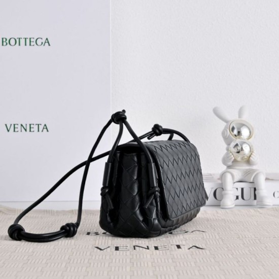 Replica di alta qualità Borsa a tracolla Notturno Intrecciato Bottega Veneta Nero Imitazione