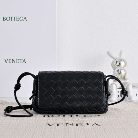 Replica di alta qualità Borsa a tracolla Notturno Intrecciato Bottega Veneta Nero Imitazione