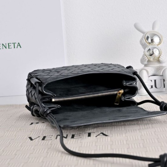 Replica di alta qualità Borsa a tracolla Notturno Intrecciato Bottega Veneta Nero Imitazione