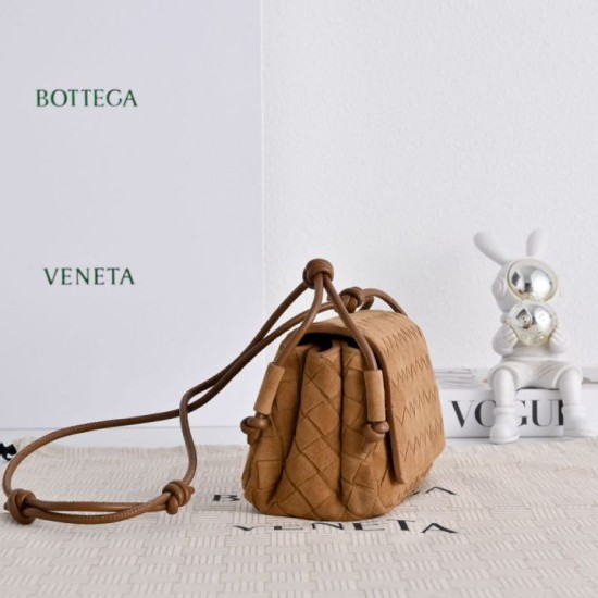 Replica di alta qualità Borsa a tracolla Notturno Intrecciato Bottega Veneta Marrone scamosciato Imitazione