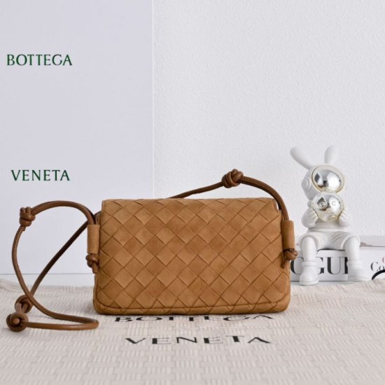 Replica di alta qualità Borsa a tracolla Notturno Intrecciato Bottega Veneta Marrone scamosciato Imitazione