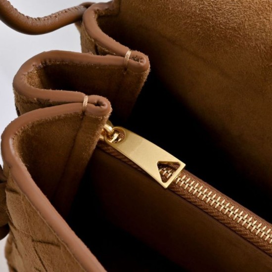 Replica di alta qualità Borsa a tracolla Notturno Intrecciato Bottega Veneta Marrone scamosciato Imitazione