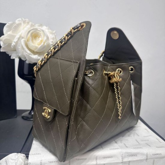 Replica di alta qualità Borsa a tracolla Chanel AS5293 con coulisse Verde Imitazione