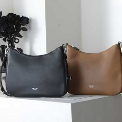 Replica di alta qualità Borsa a tracolla grande Prada Fold 1BC288 Nera/Marrone Imitazione