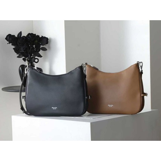 Replica di alta qualità Borsa a tracolla grande Prada Fold 1BC288 Nera/Marrone Imitazione