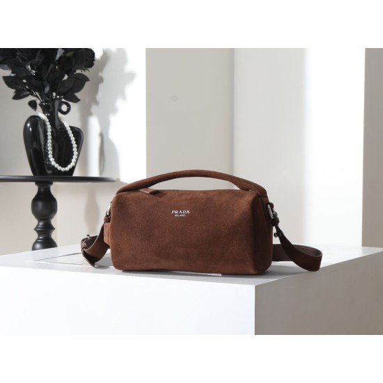 Replica di alta qualità Borsa a tracolla Prada Boston 2VH188 scamosciata marrone Imitazione