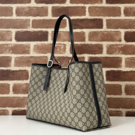 Replica Perfetta Borsa tote grande Gucci 815213 emblema GG e manici superiori Nero Imitazione
