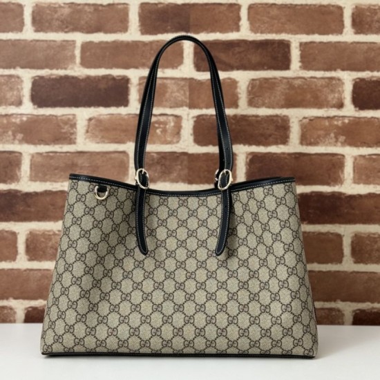 Replica Perfetta Borsa tote grande Gucci 815213 emblema GG e manici superiori Nero Imitazione