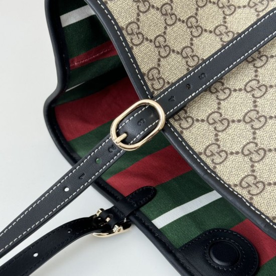 Replica Perfetta Borsa tote grande Gucci 815213 emblema GG e manici superiori Nero Imitazione