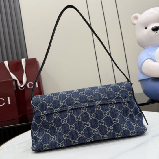 Replica Perfetta Borsa a tracolla media Gucci 874744 Madison Denim GG blu scuro Imitazione