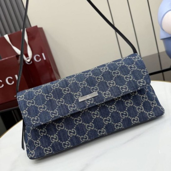 Replica Perfetta Borsa a tracolla media Gucci 874744 Madison Denim GG blu scuro Imitazione