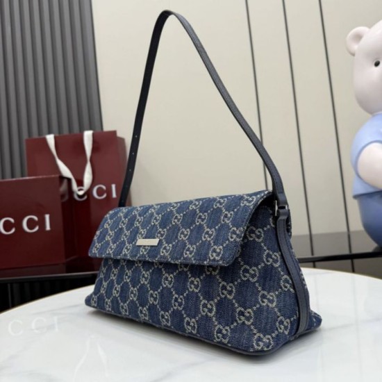 Replica Perfetta Borsa a tracolla media Gucci 874744 Madison Denim GG blu scuro Imitazione