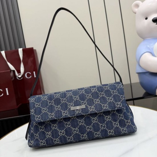 Replica Perfetta Borsa a tracolla media Gucci 874744 Madison Denim GG blu scuro Imitazione