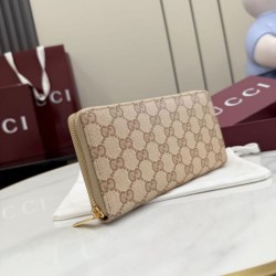 Replica Perfetta Portafoglio lungo Gucci 876434 con cerniera tela GG marrone Imitazione