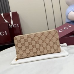 Replica Perfetta Portafoglio lungo Gucci 876434 con cerniera tela GG marrone Imitazione