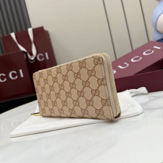 Replica Perfetta Portafoglio lungo Gucci 876434 con cerniera tela GG marrone Imitazione