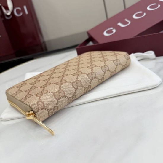 Replica Perfetta Portafoglio lungo Gucci 876434 con cerniera tela GG marrone Imitazione