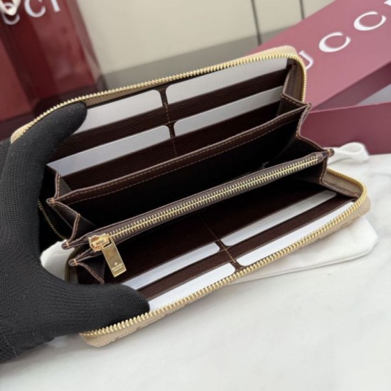 Replica Perfetta Portafoglio lungo Gucci 876434 con cerniera tela GG marrone Imitazione